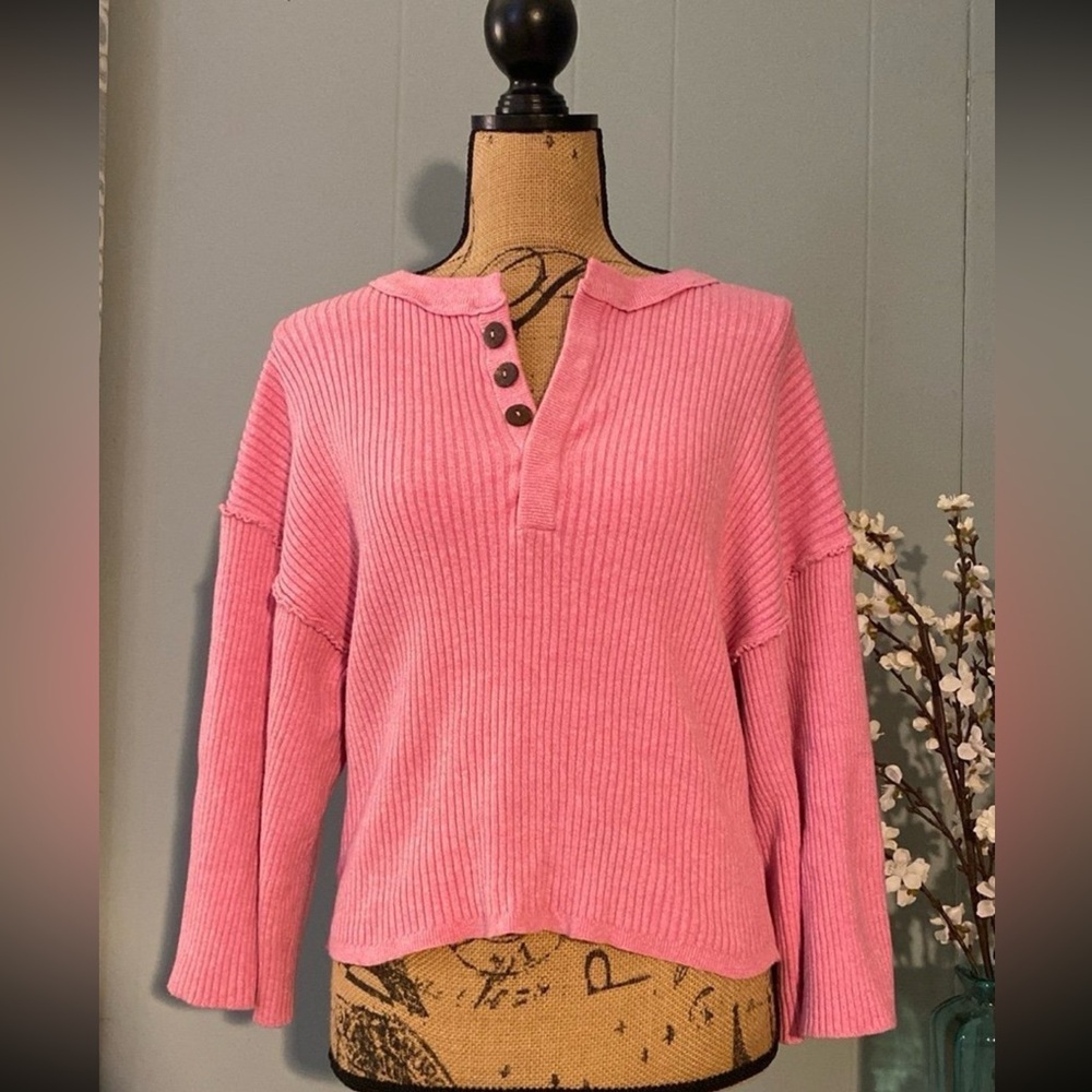 Urban Outfitters Ribbed Wide Sleeve Marled Shirt